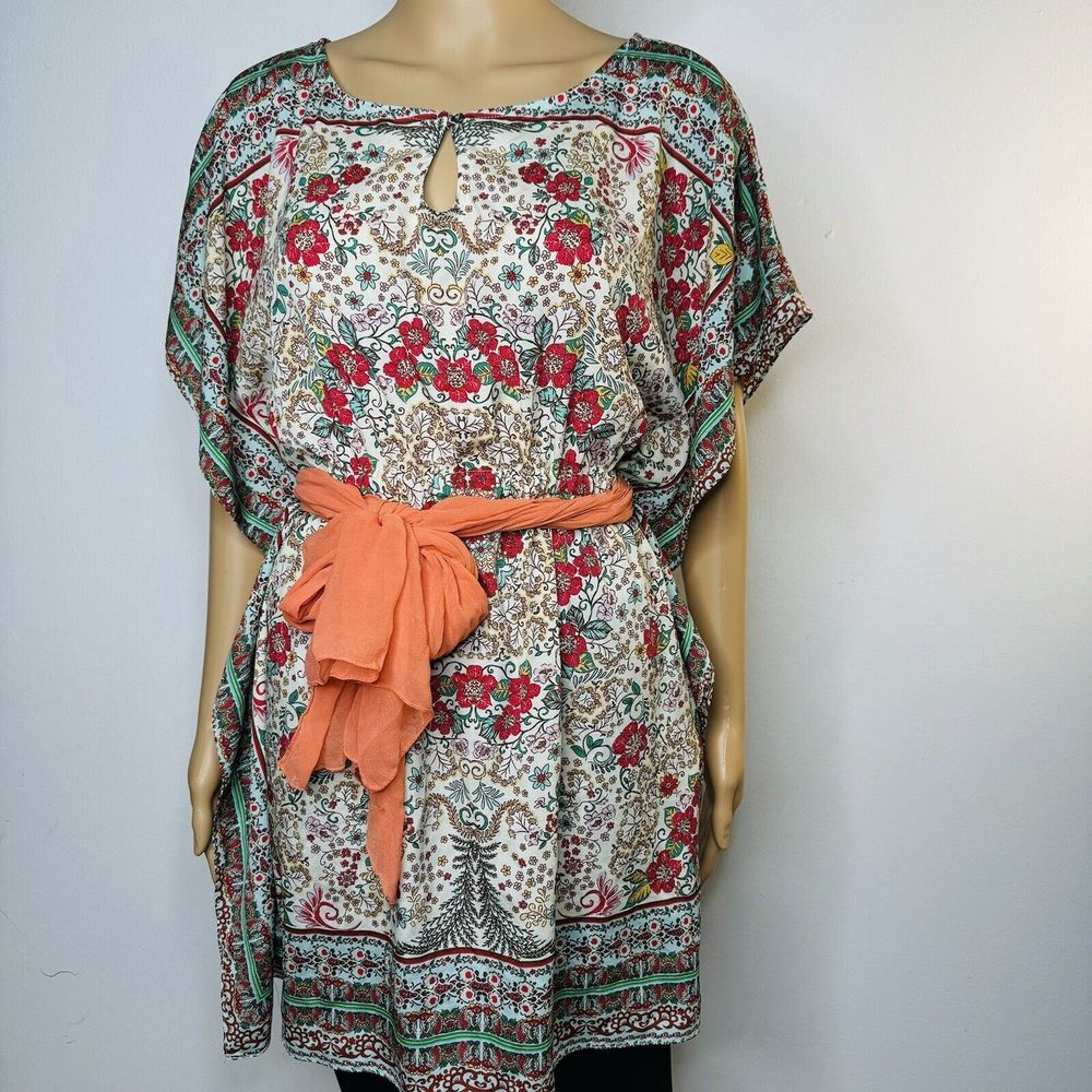 Zara TRF Kaftan Top M Boho Caftan Polyester‎ Floral Coastal Cover Up dress